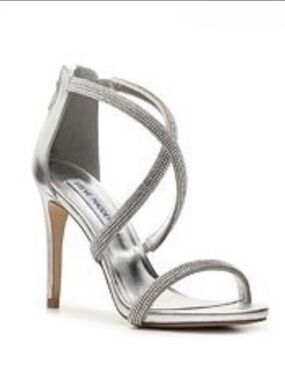Steve Madden Silver Crystal-Strap Stiletto Sandals